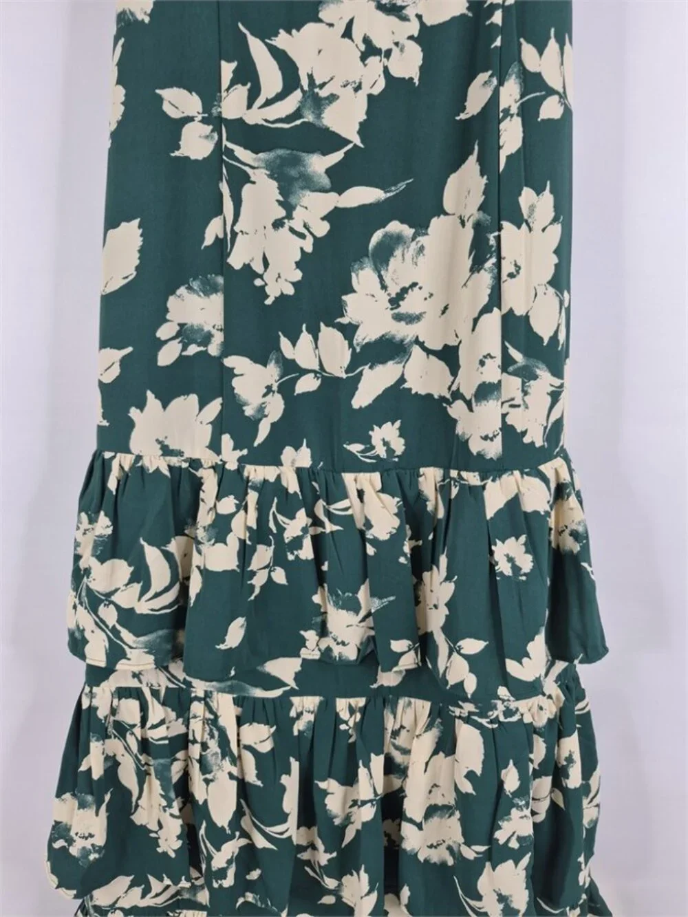Abercrombie & Fitch Ruffle Tiered Maxi Dress Green Pattern Size S NWT $150